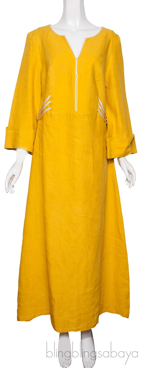 Yellow Hydra Linen Kaftan