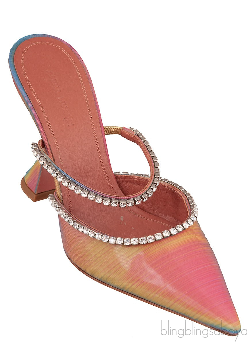 Gilda Crystal -Embellished Iridescent  Leather Mules