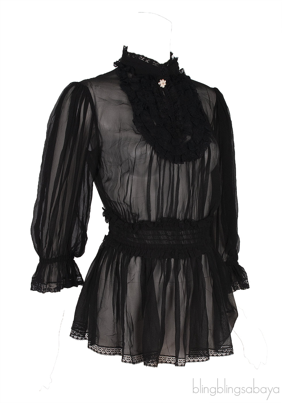 Black Ruffle & Lace Trim Blouse