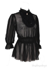 Black Ruffle & Lace Trim Blouse