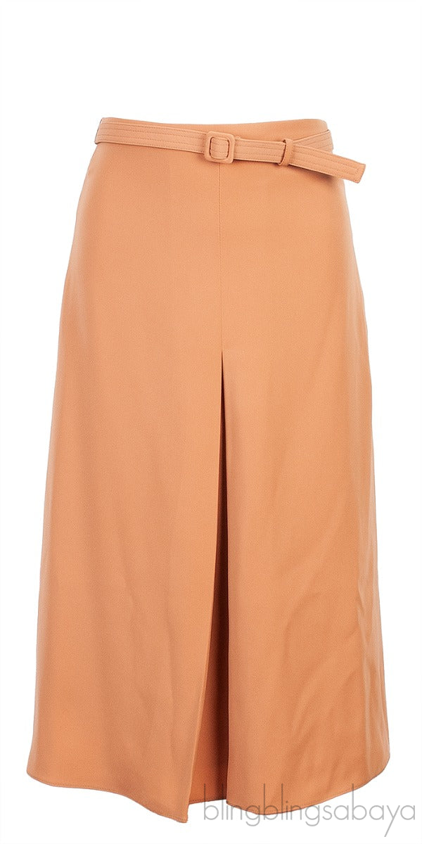 Tan Belted Polyester Skirt