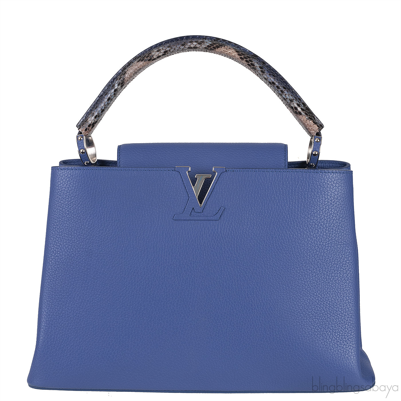 Louis Vuitton Blue Capucine Python Handle Bag