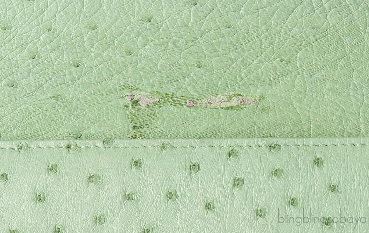 Laykh Apple Green & Pink Ostrich Trapezoid Clutch