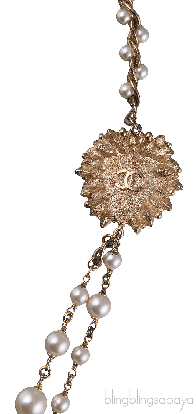 Lion CC Faux Pearl Crystal Necklace