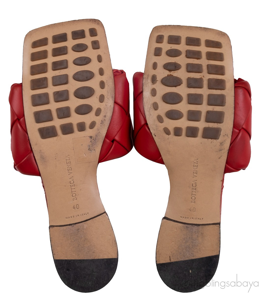 Bottega Veneta Intrecciato Lido Flat Sandals Red