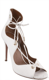 White Lizard Embossed Lace Up Heels