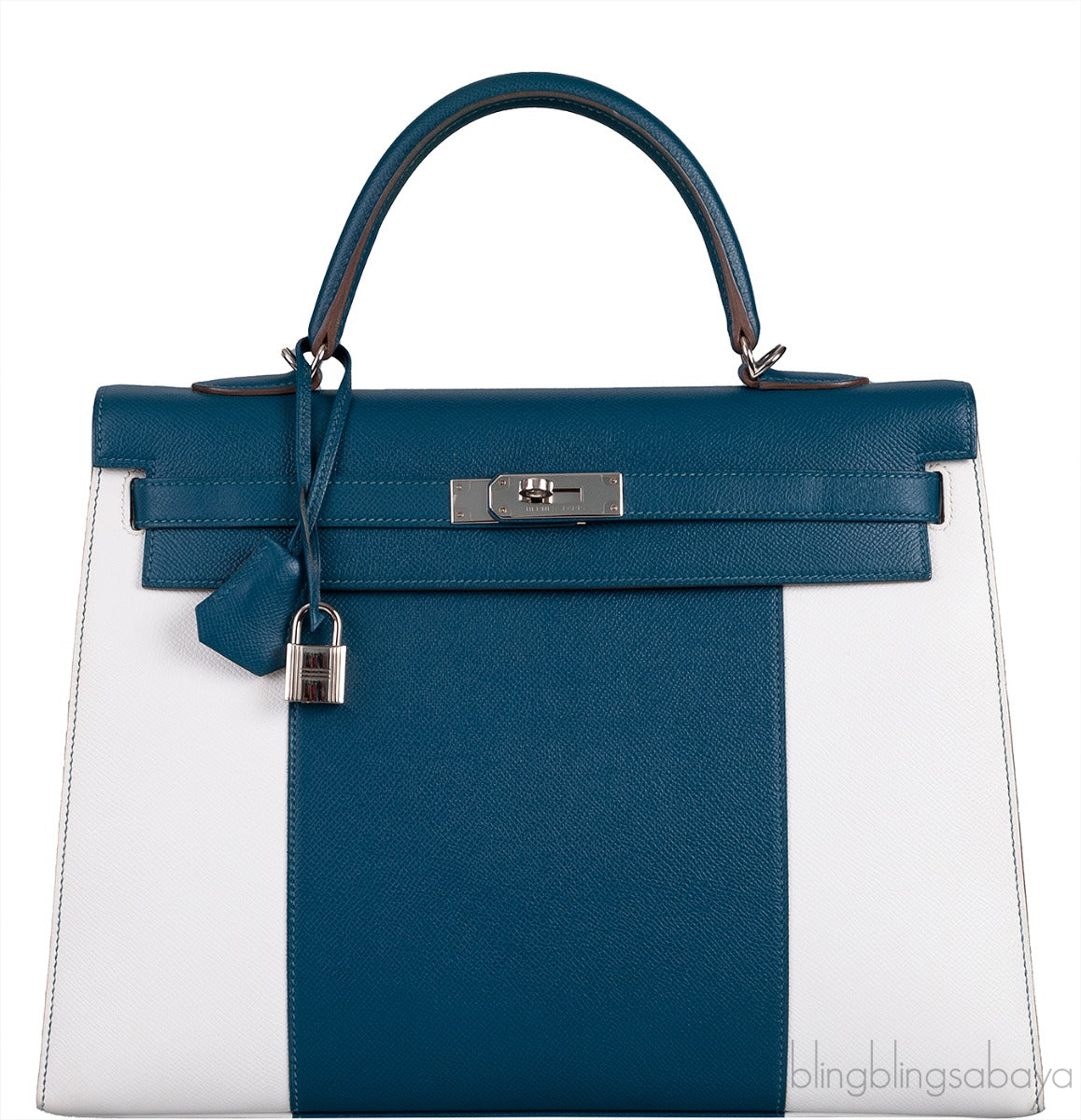 Kelly 35 Flag Blue Thalassa & White Epsom Sellier PHW