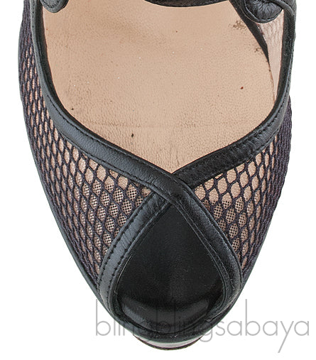 Black Mesh Strappy Pump