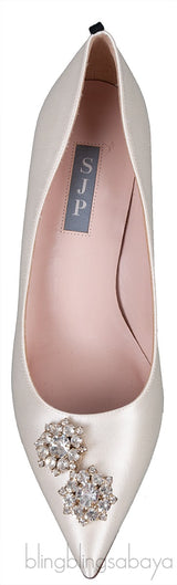 Off-white Satin Crystal Emb. heels