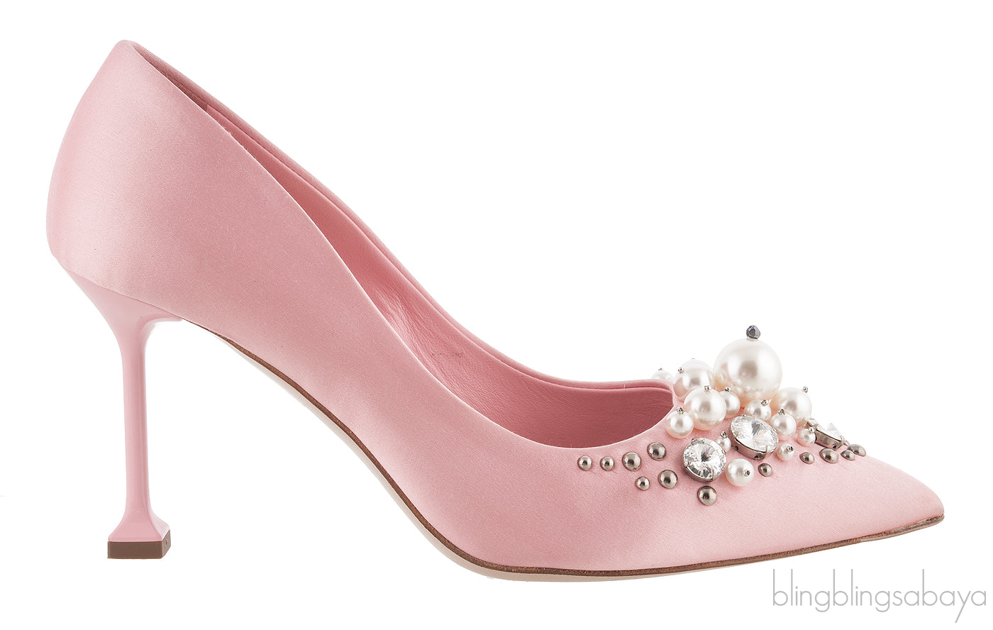 Embellished Pink Satin Pump