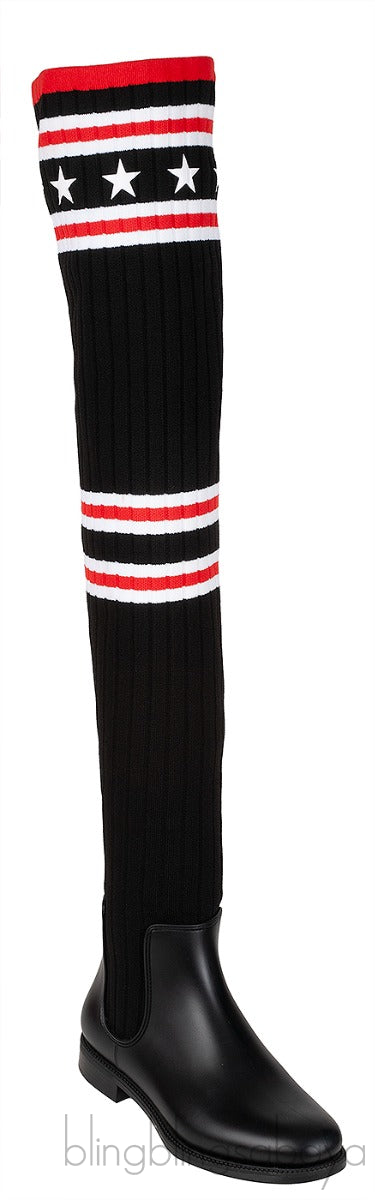 Black Over the Knee High Knit-sock Boots