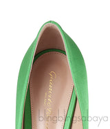 Green Satin Pointed Toe Heels