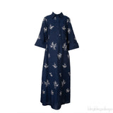 Blue Denim Floral Embroidered Dress