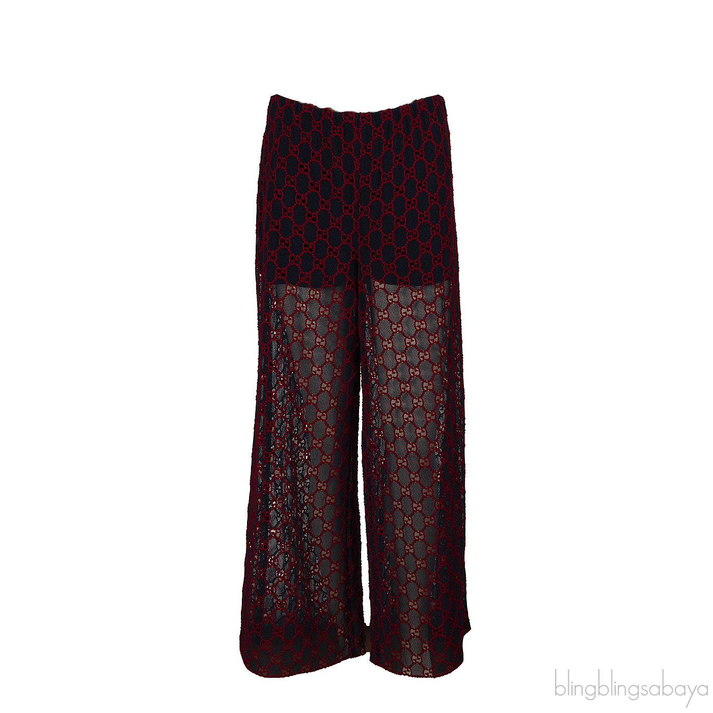 Gucci Navy Blue & Red GG Mesh Wide Leg Sheer Pants