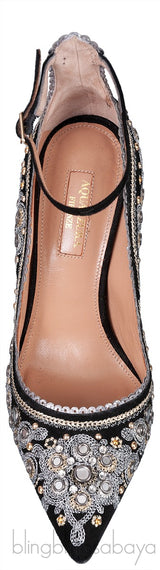 Aquazzura Black Embellished Jaipur Pumps