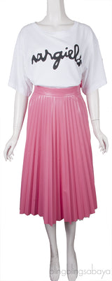White Crop Top & Pink Pleated Skirt
