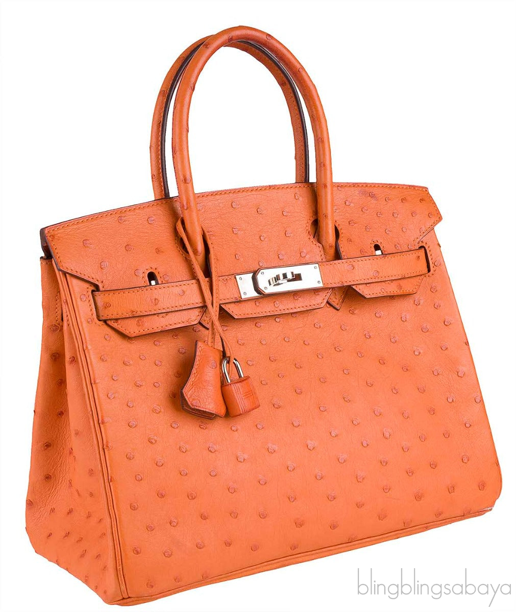 Birkin 30 Tangerine Ostrich PHW