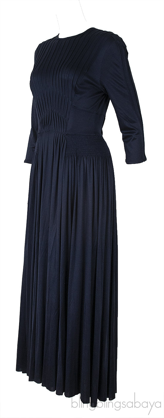 Blue Pleated Elastic Waist Dress