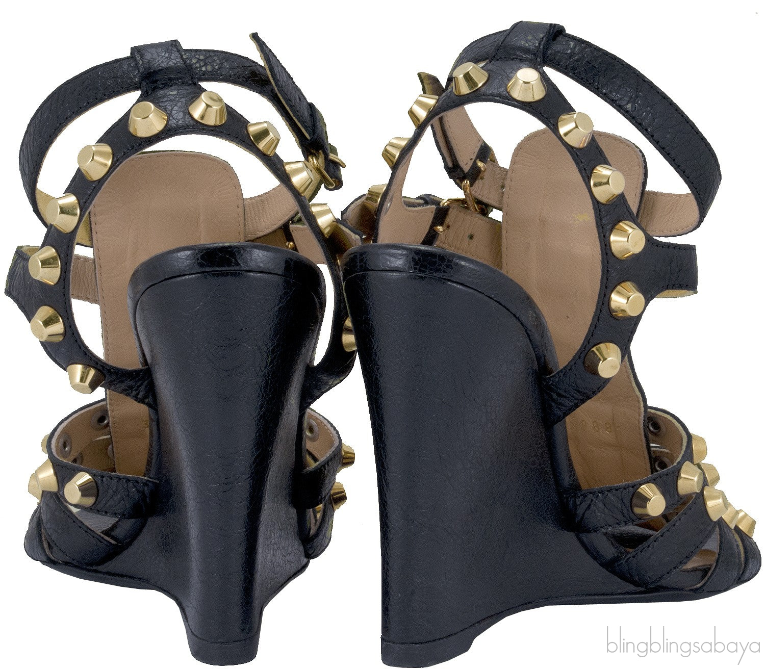 Black Leather Studded Wedge