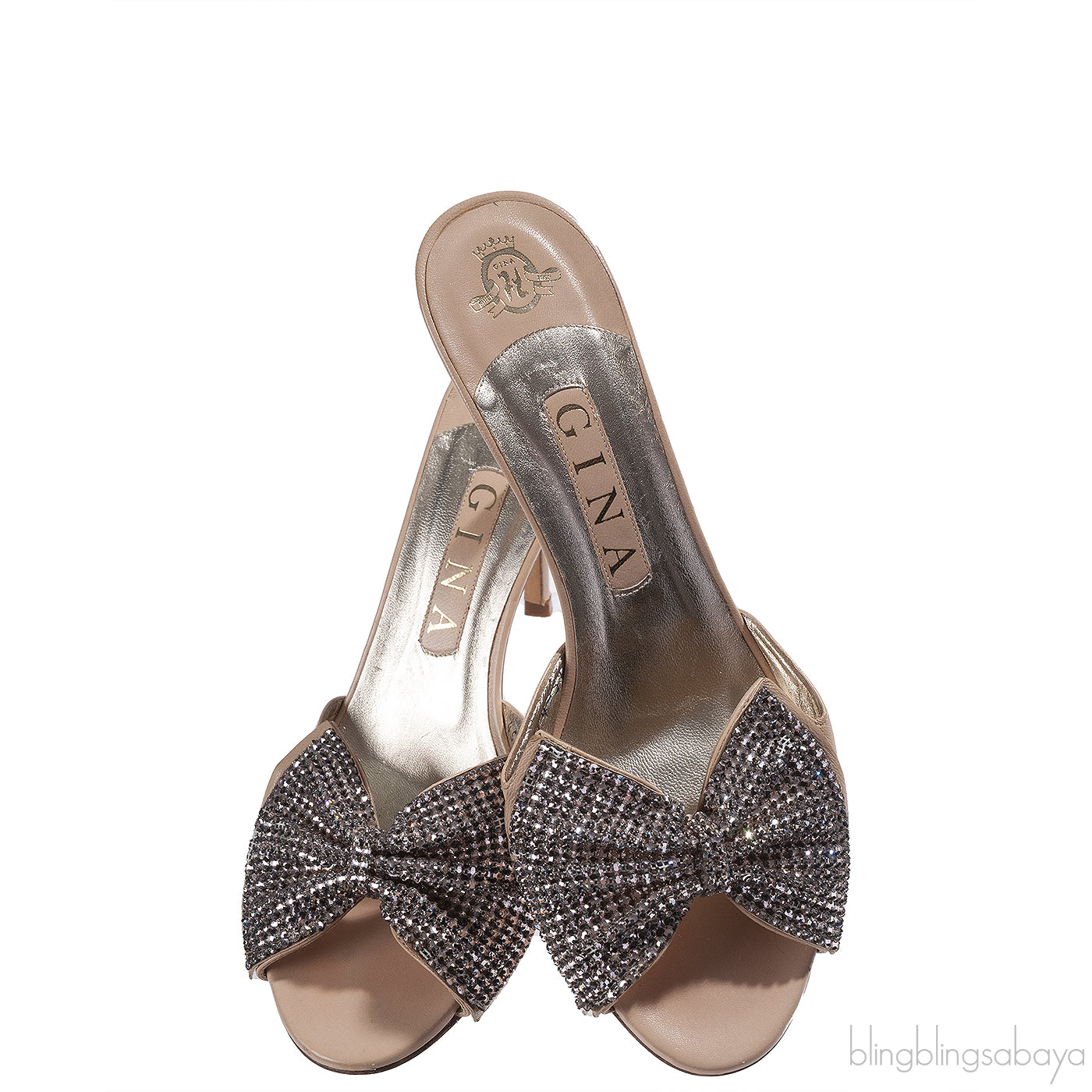 Gina Beige Bow Crystal Vamp Sandals