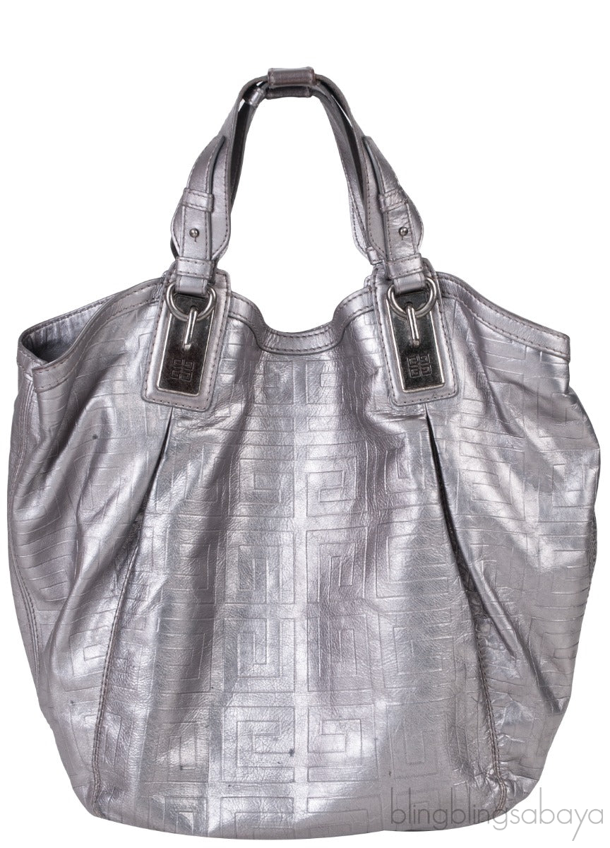 Givenchy Metallic Grey GG Leather Hobo Bag