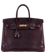 Birkin 35 Prune Crocodile Porosus GHW