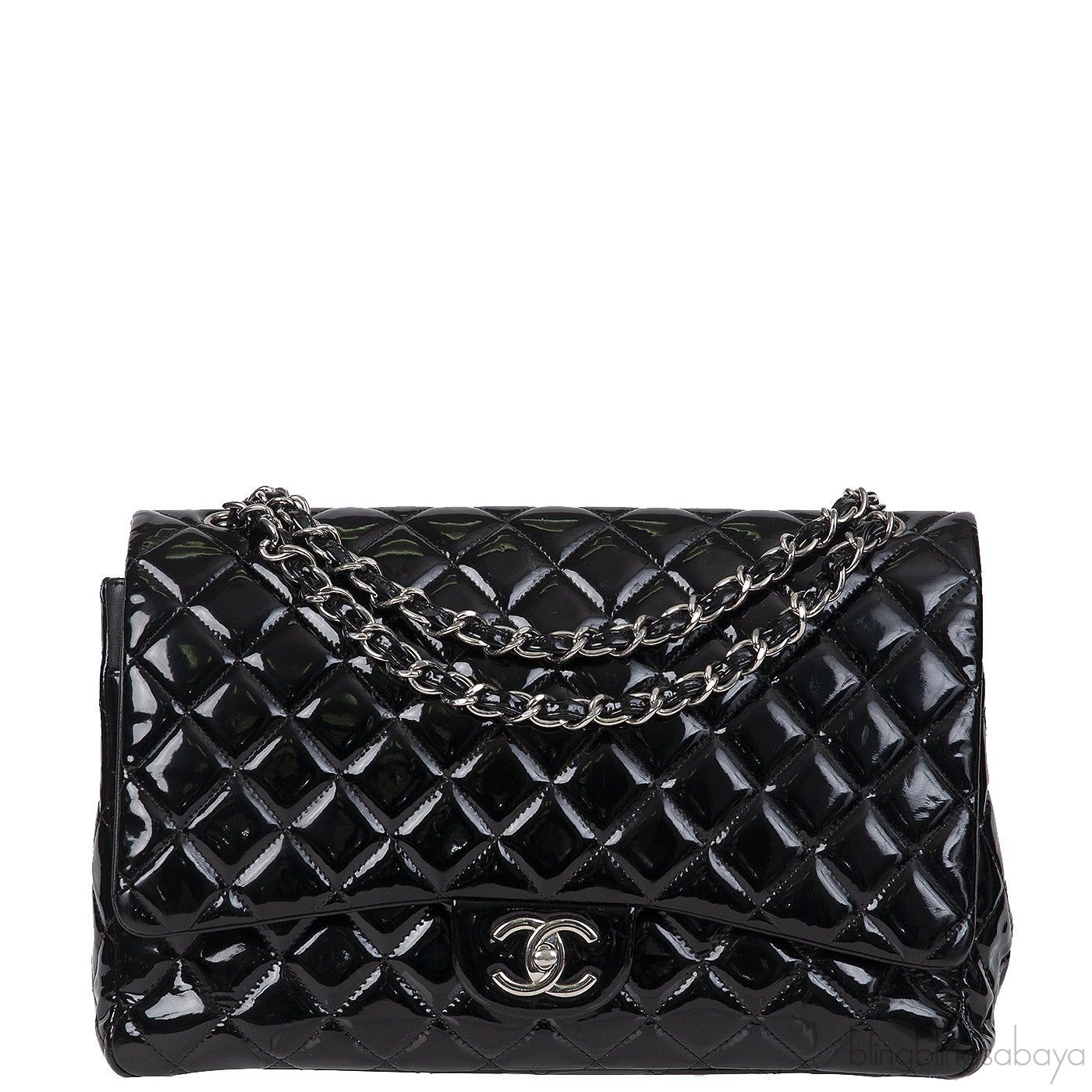Chanel Black Patent Maxi Double Flap Quilted Bag