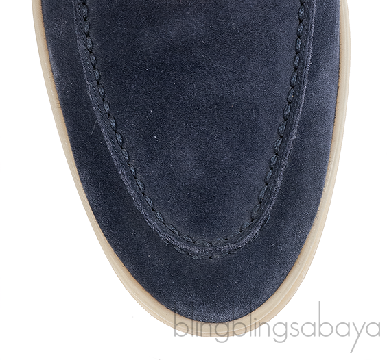 Loro Piana Summer Charms Walk Navy Blue Suede Loafers
