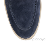 Loro Piana Summer Charms Walk Navy Blue Suede Loafers