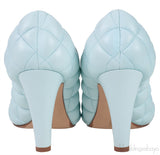 Bottega Veneta Light Blue Padded Block Square Toe Quilted Heels 37.5