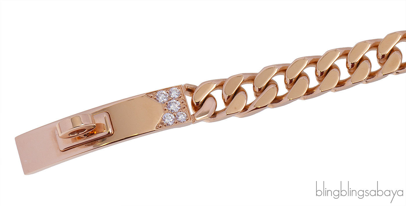 Hermes Kelly Gourmette Link 18k Rose Gold Diamonds Bracelet