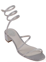 Silver Crystal Embellished Mid-Heel Sandals