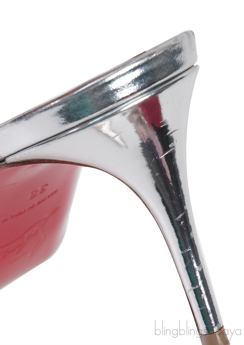 Spikoo Silver PVC Slingback Heels