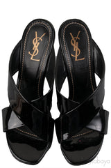 Black Patent Criss-cross Slide Sandals