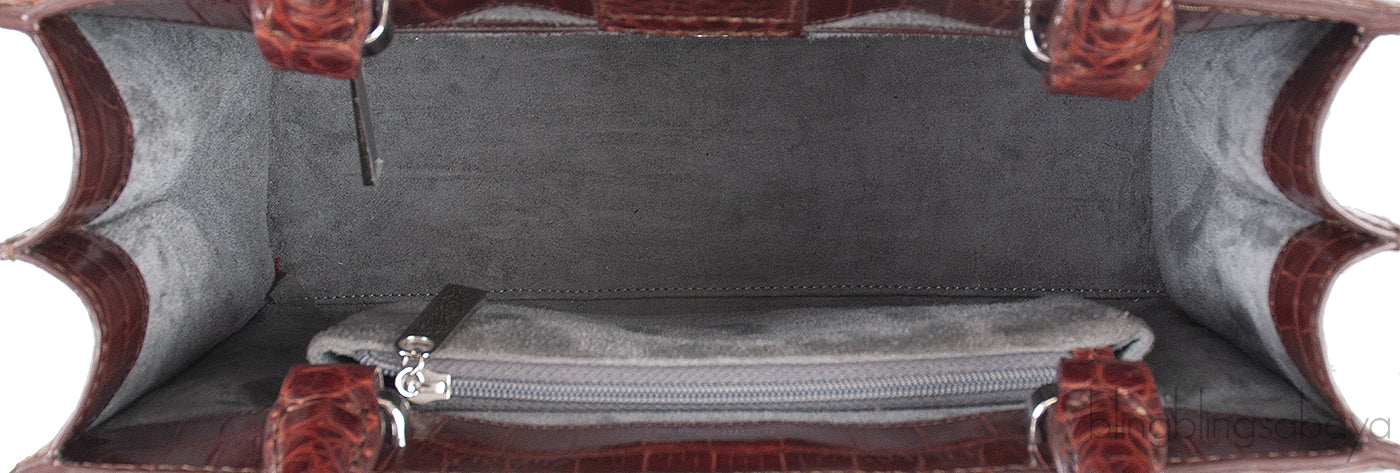 Burgundy Crocodile Top Handle Bag