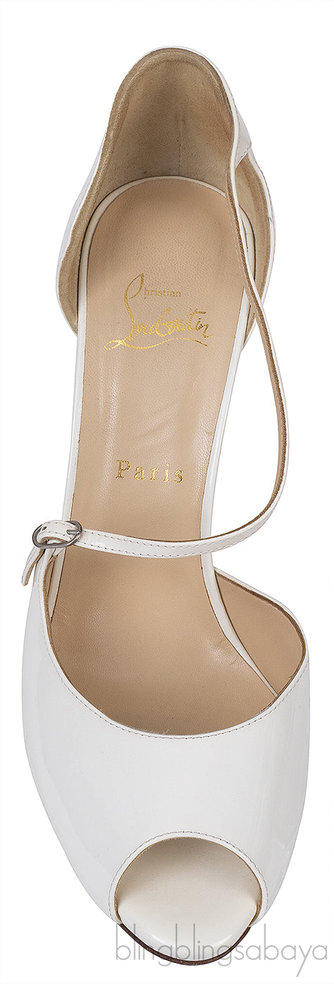 Christian Louboutin White Patent Leather Peep toe Pump