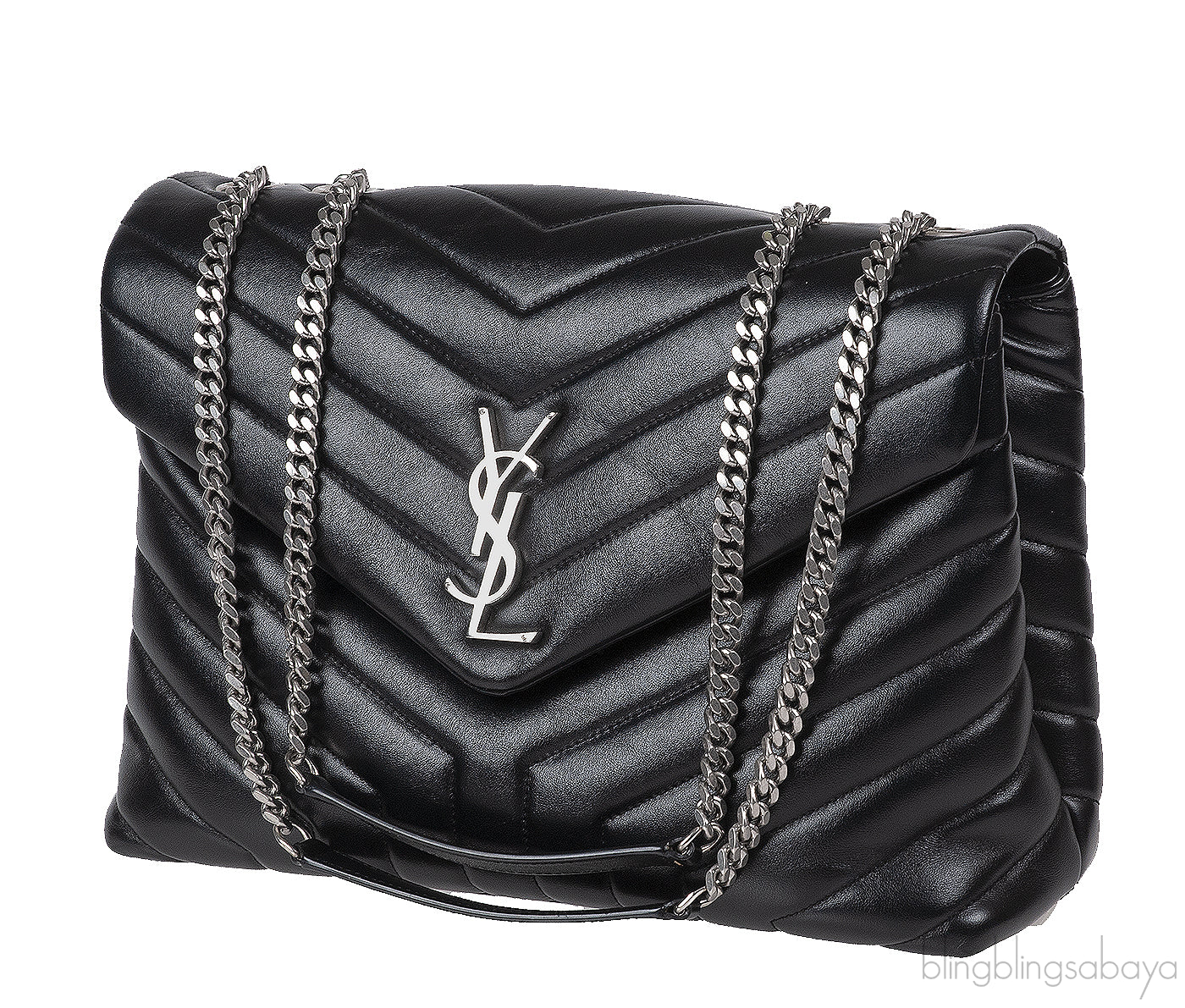 Yves Saint Laurent Black Medium LouLou Chevron PHW