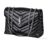 Yves Saint Laurent Black Medium LouLou Chevron PHW