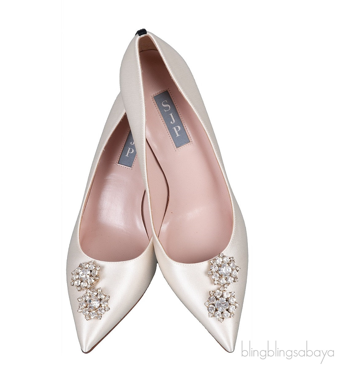 Off-white Satin Crystal Emb. heels