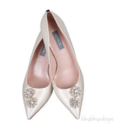 Off-white Satin Crystal Emb. heels