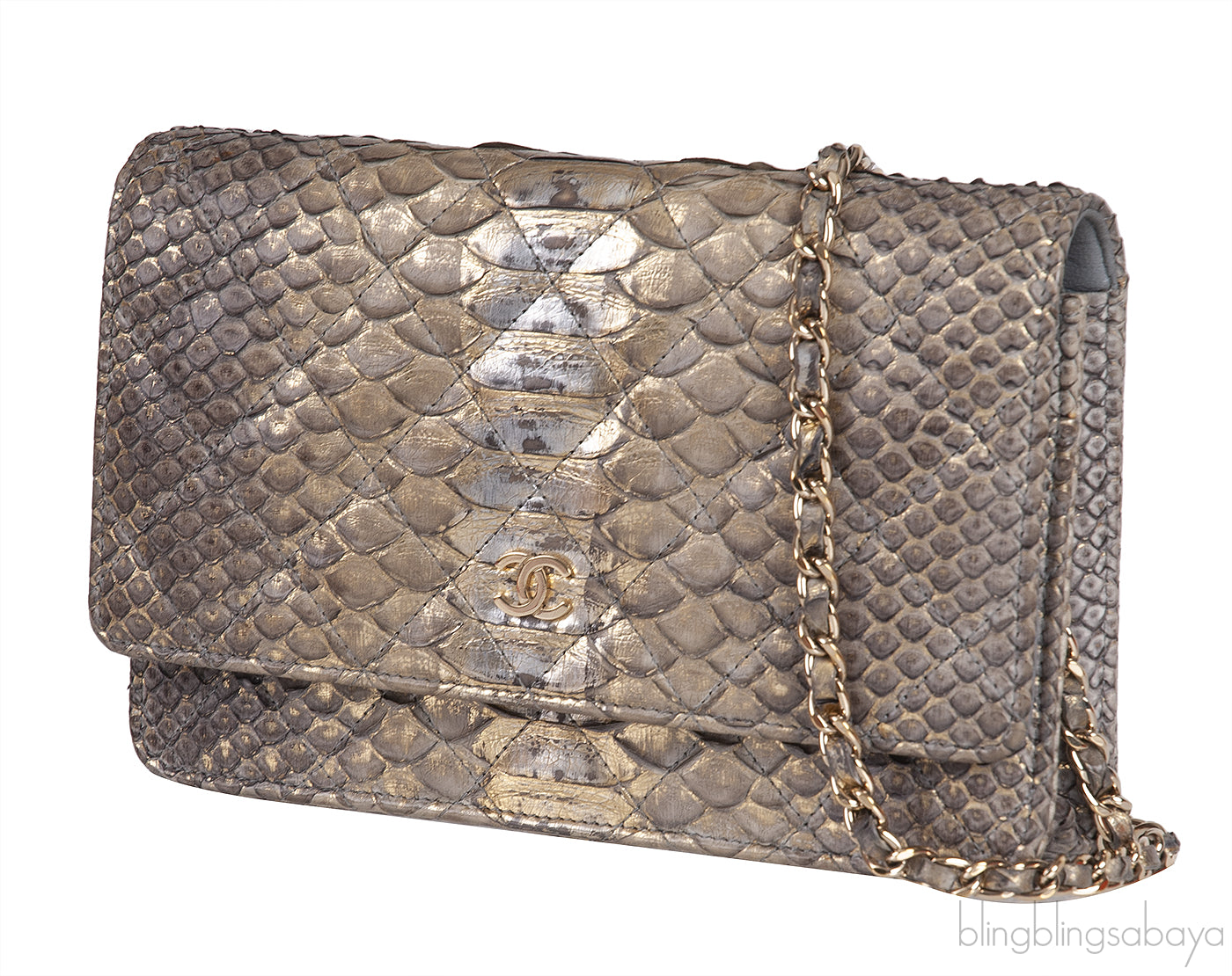WOC Gold Silver Quilted Python Bag