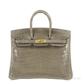 Hermes Birkin 25 Gris Tourterelle Crocodile GHW