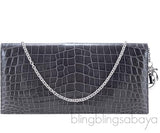 Grey Patent Alligator Clutch Bag