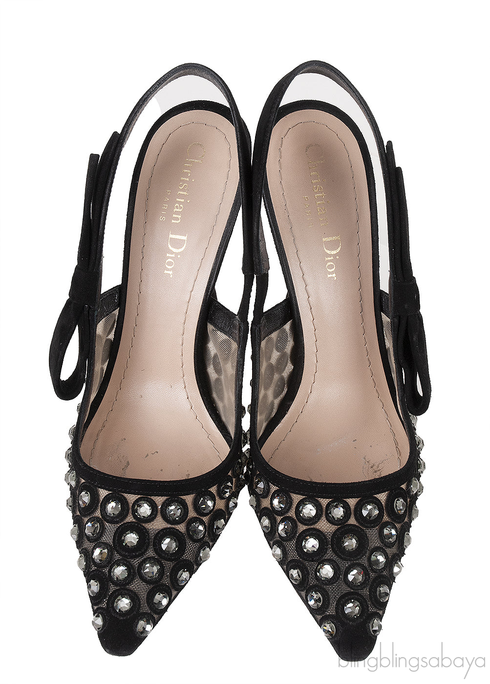 Black Suede Mesh Strass Pointed Toe Heels