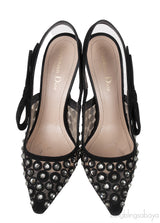 Black Suede Mesh Strass Pointed Toe Heels