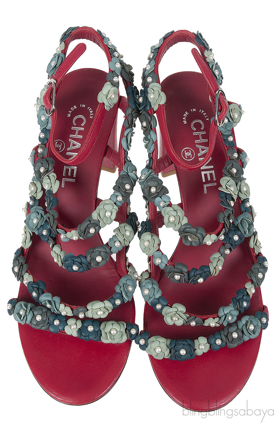Chanel Camellia Strappy Pearl Red Sandals