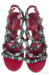 Chanel Camellia Strappy Pearl Red Sandals
