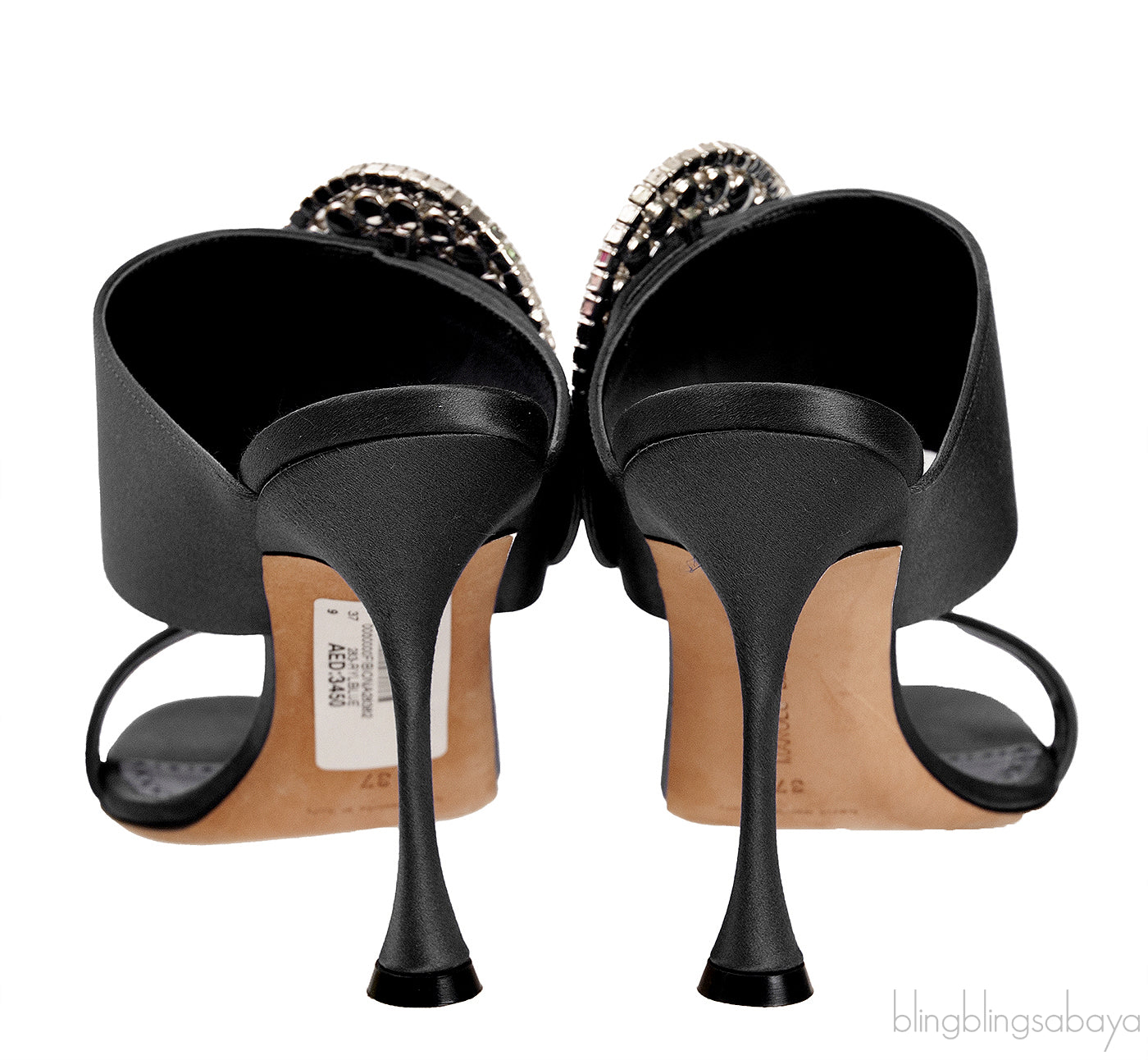 Black Satin Fibiona Slide Sandals