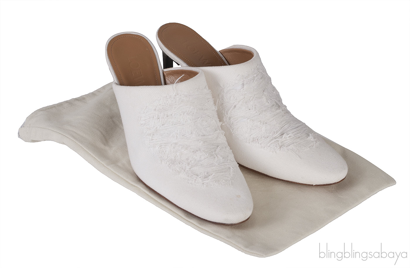 Loewe White Ripped Denim Mules
