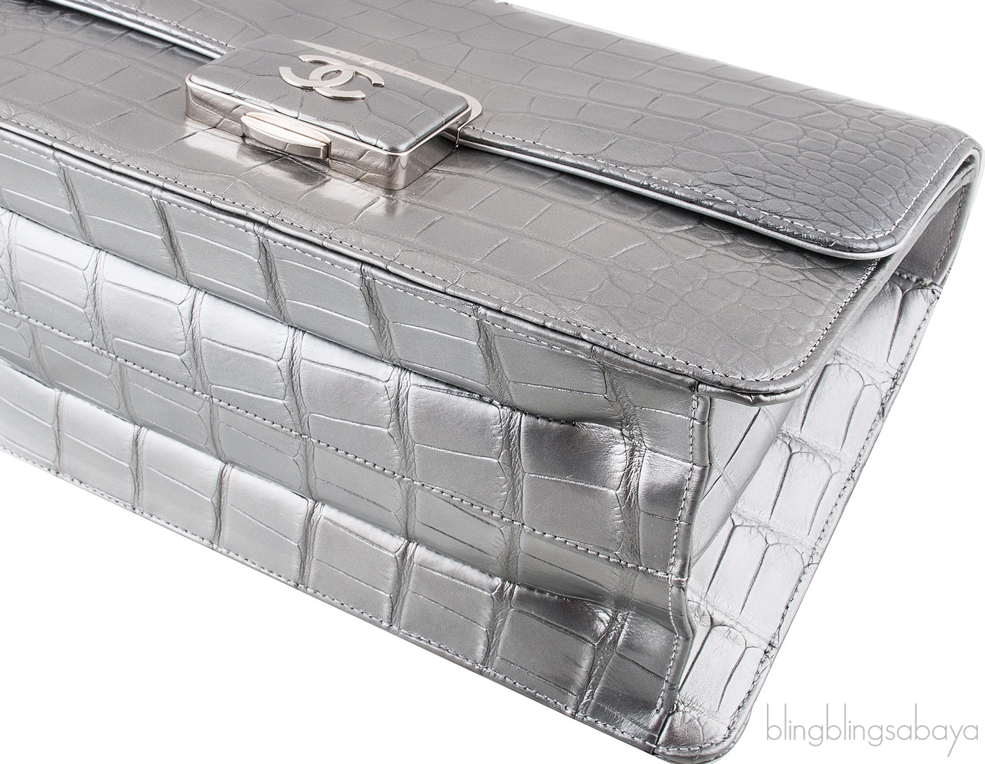 Silver Grey Crocodile Flap Bag